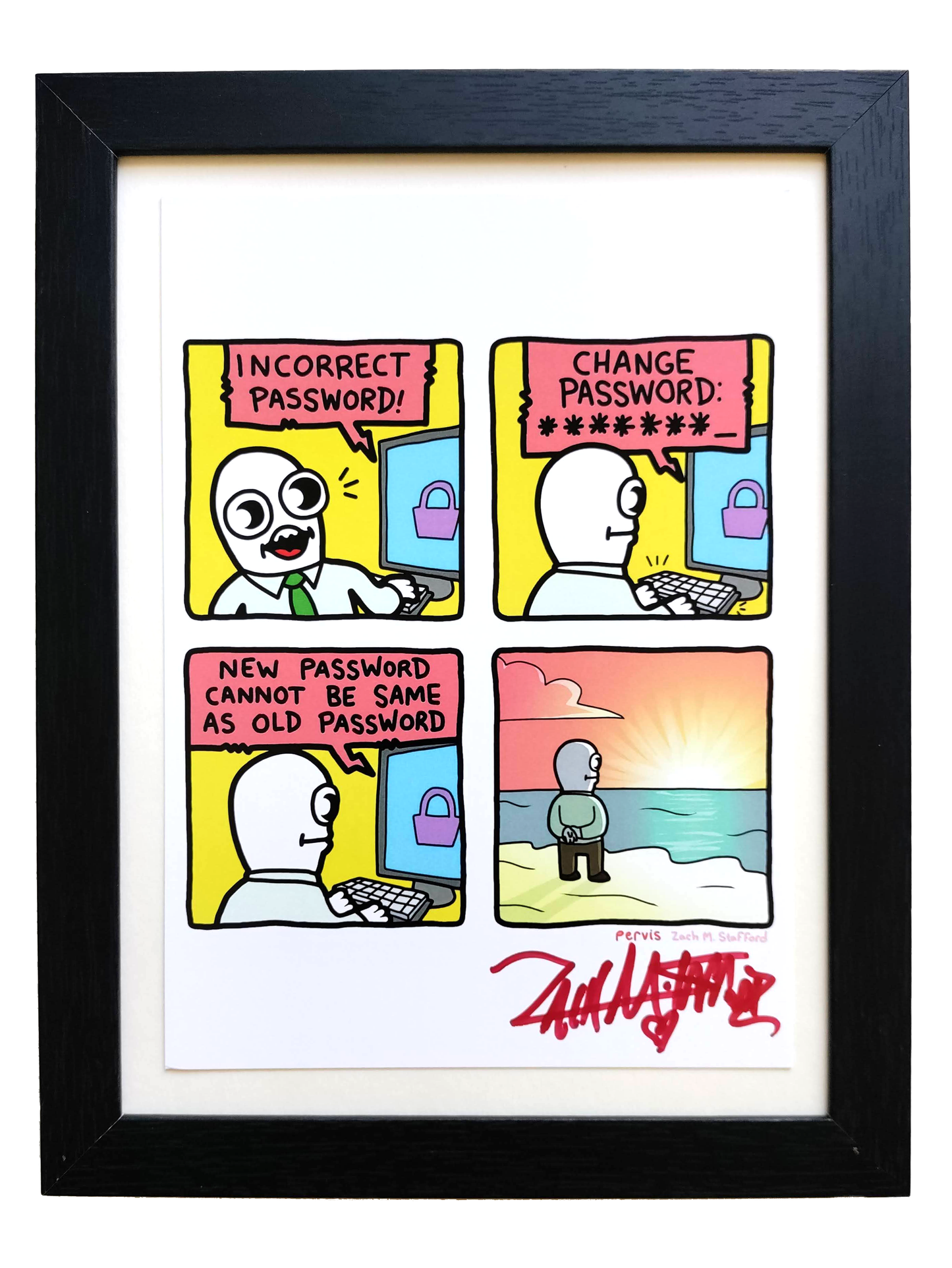 "Incorrect Password" 5x7 Signed Framed Print
