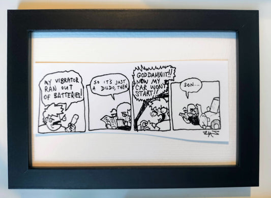 “Batteries” Unleaded Original Comic 4” x 6”