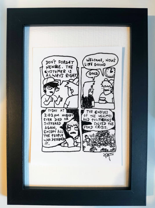 "The Customer” Unleaded Original Comic 4” x 6 "