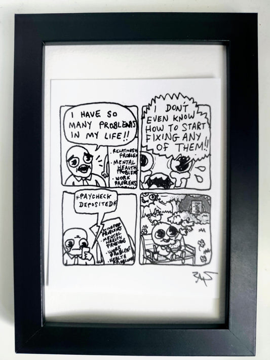 “Too Many Problems Pervis” Premium Original Comic 4” x 6”